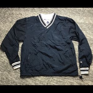 Vintage Champion Navy Blue V Neck Windbreaker